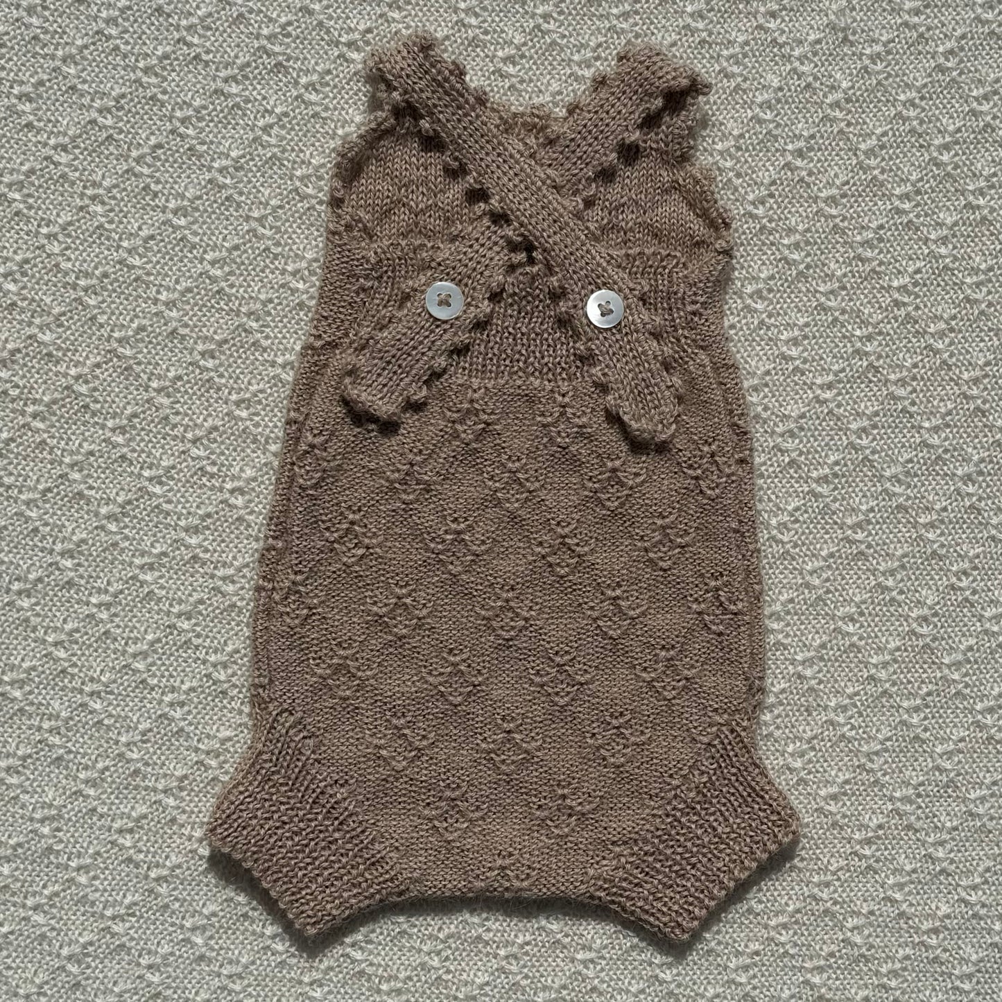 Tan Ava alpaca romper crochet strap back