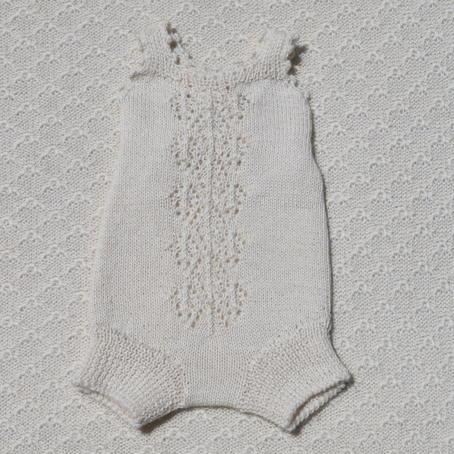 Audrey ivory alpaca newborn bloomers with crochet straps front