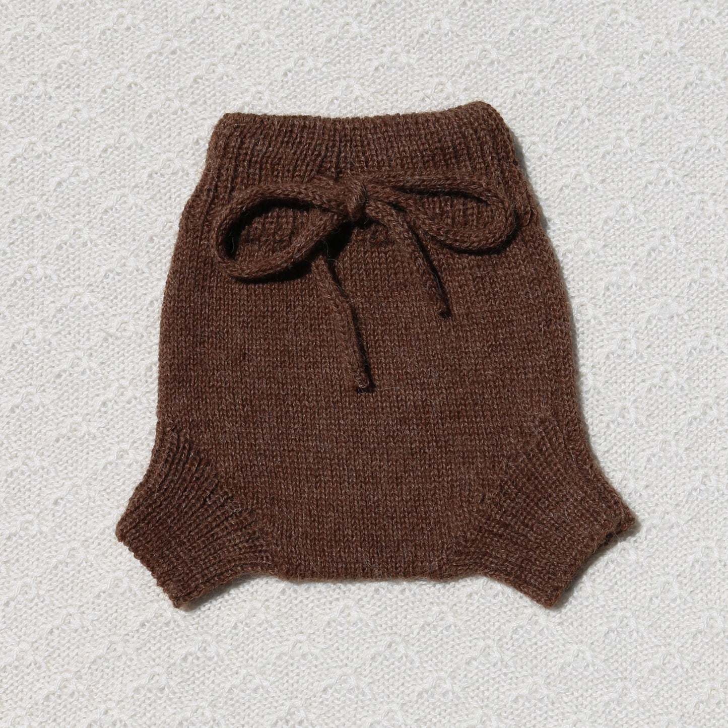 Chocolate Poppy plain knit newborn alpaca bloomers with tie