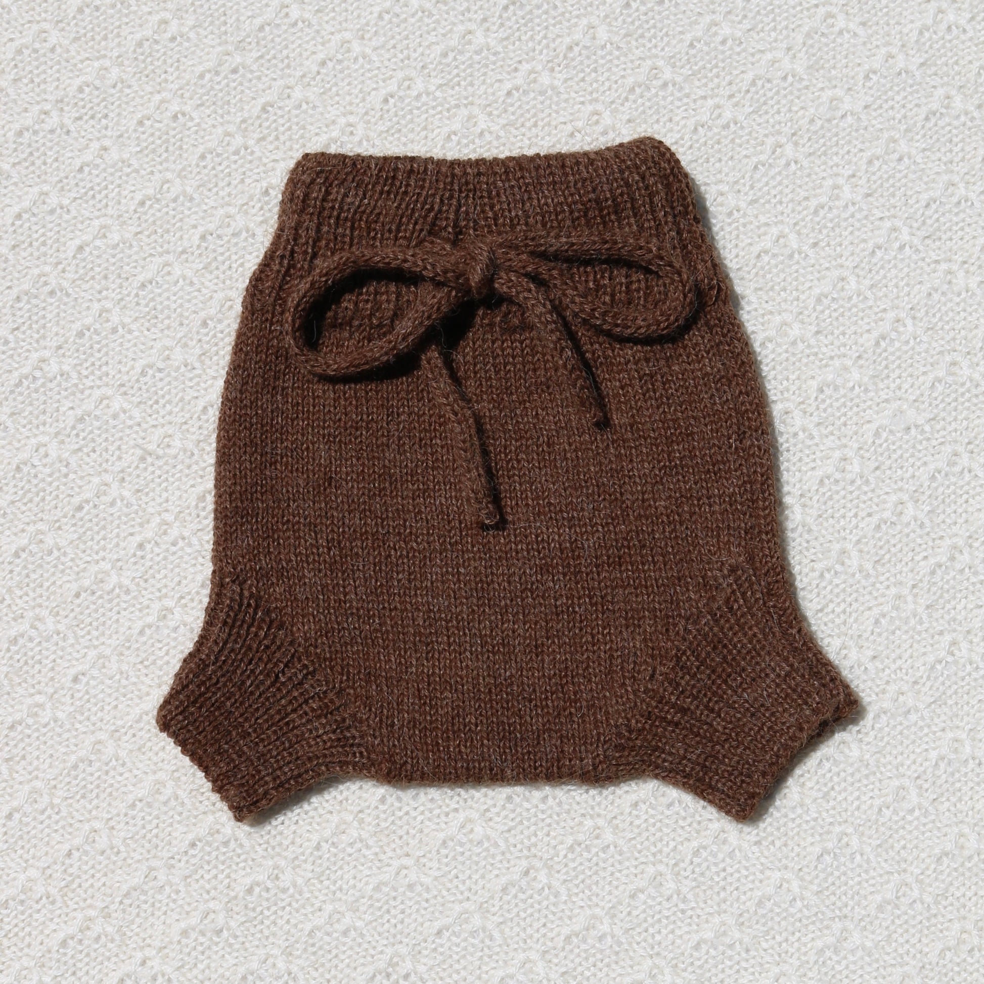 Chocolate Poppy plain knit newborn alpaca bloomers with tie