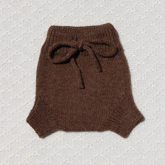 Chocolate Poppy plain knit newborn alpaca bloomers with tie