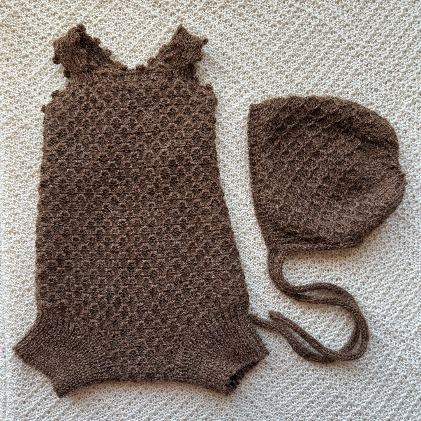 Chocolate Everly Newborn Baby Romper and Bonnet