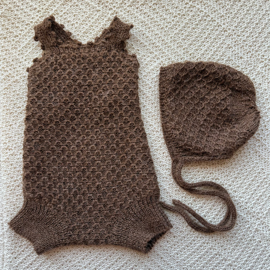 Chocolate Everly Newborn Baby Romper and Bonnet