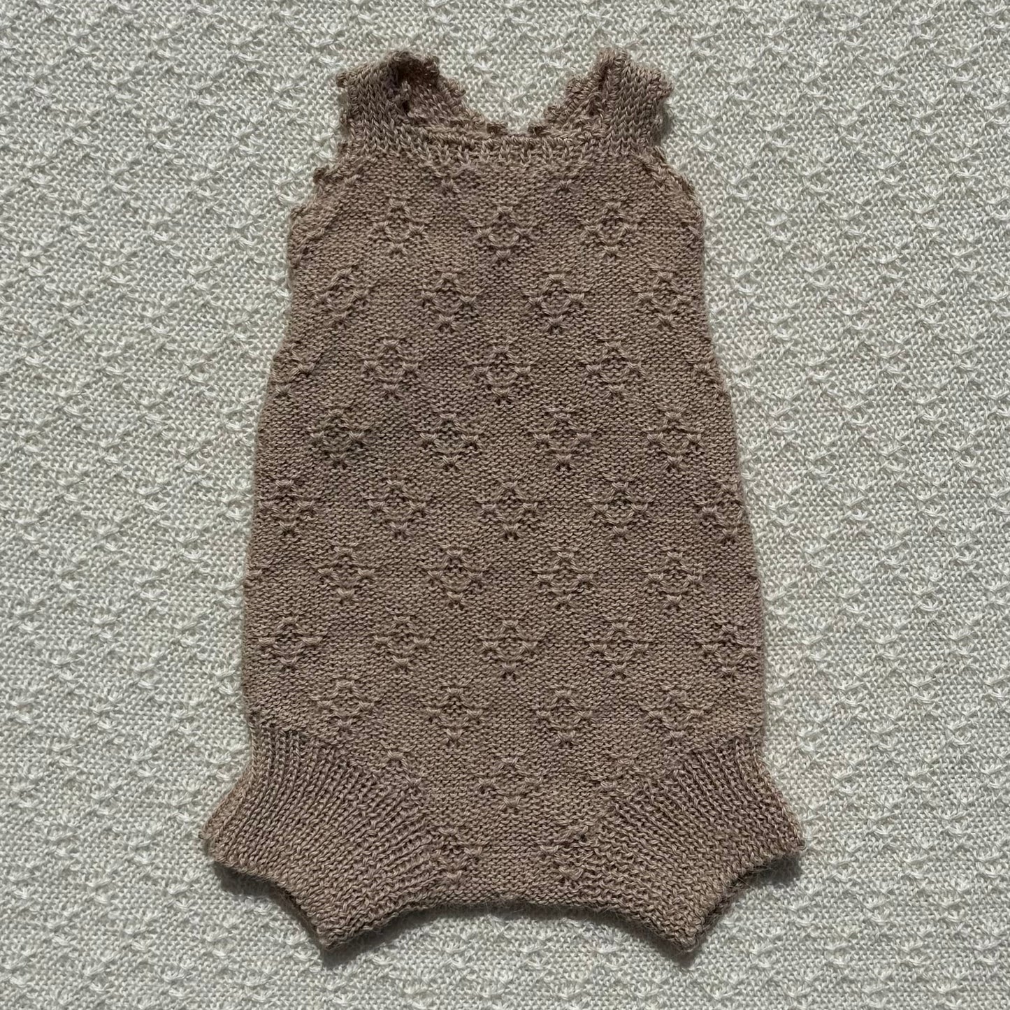 Tan Ava alpaca romper crochet strap front