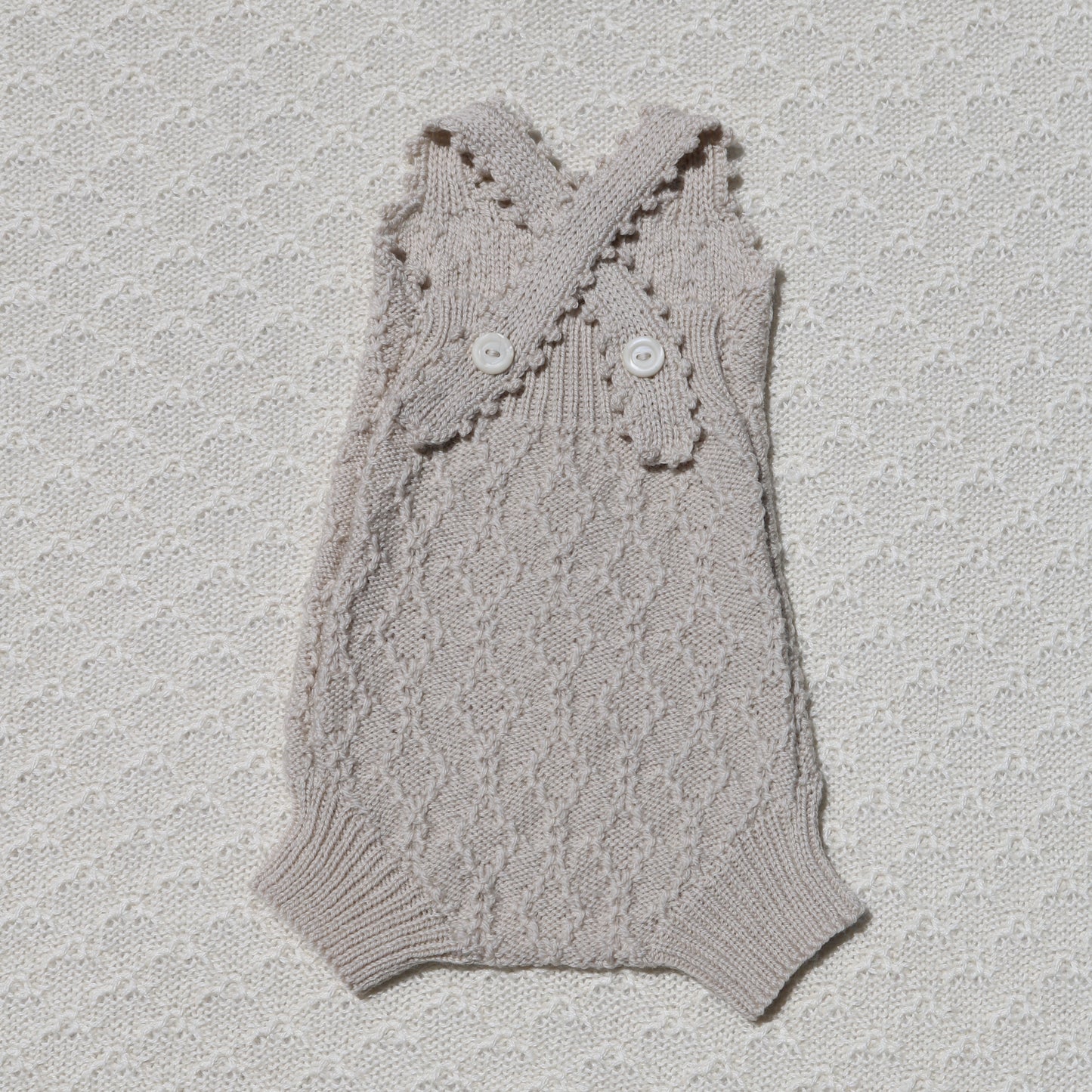 Kate  Merino Newborn Baby Romper with crochet straps back