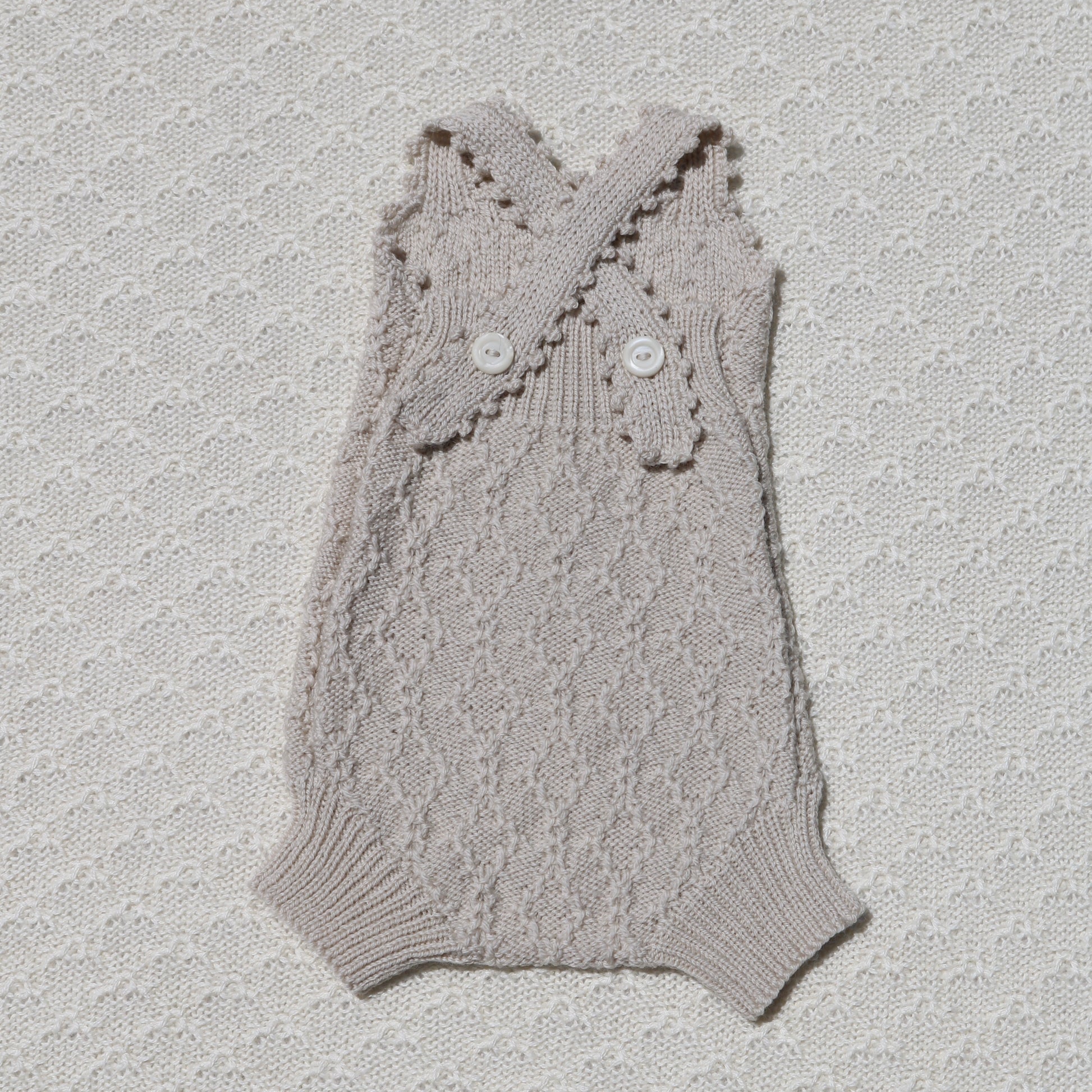 Kate  Merino Newborn Baby Romper with crochet straps back
