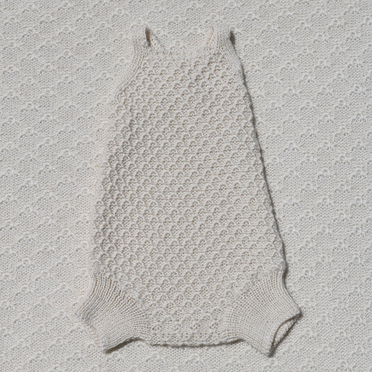 Quinn ivory Newborn alpaca baby Romper with plain straps Front