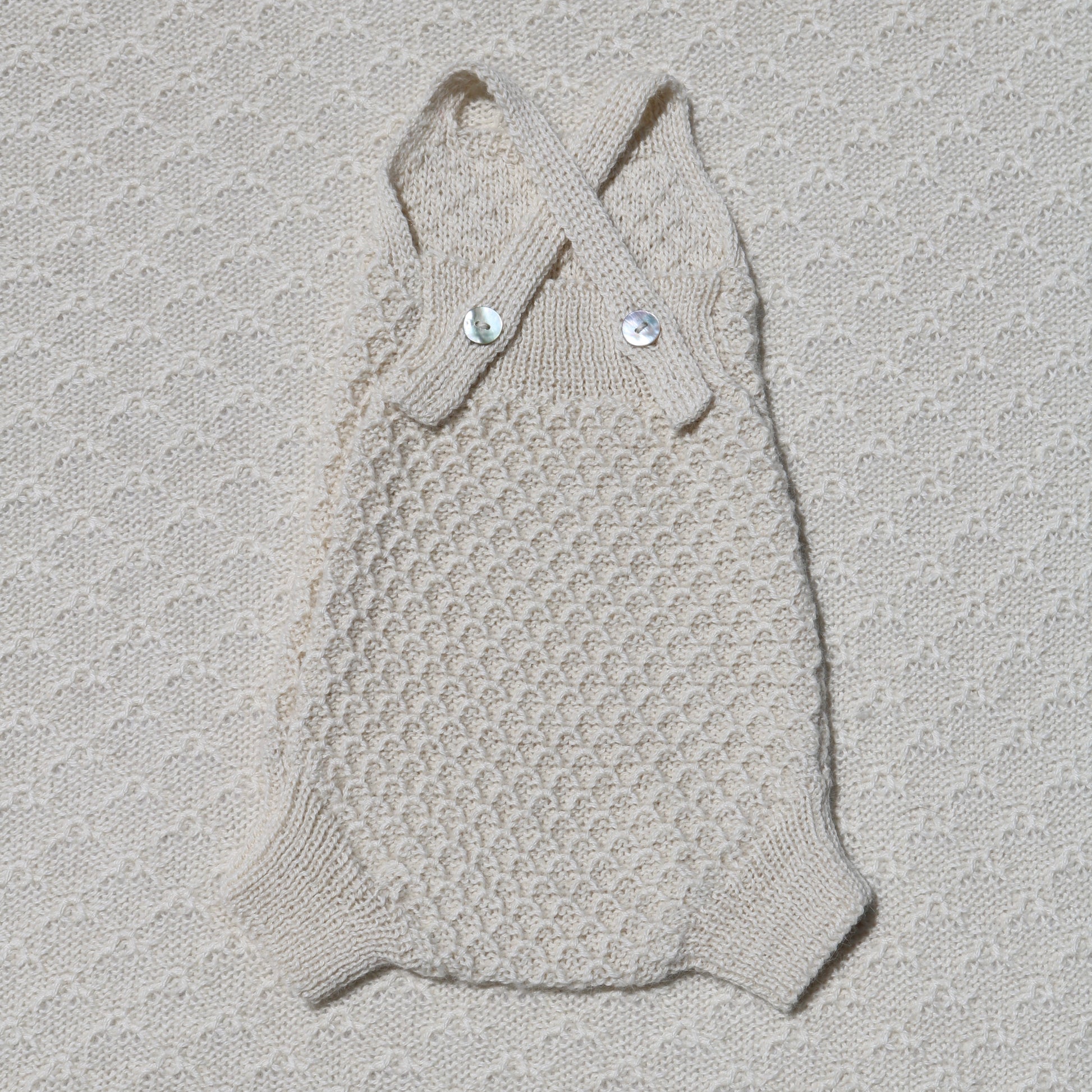 Quinn ivory Newborn alpaca baby Romper with plain straps back