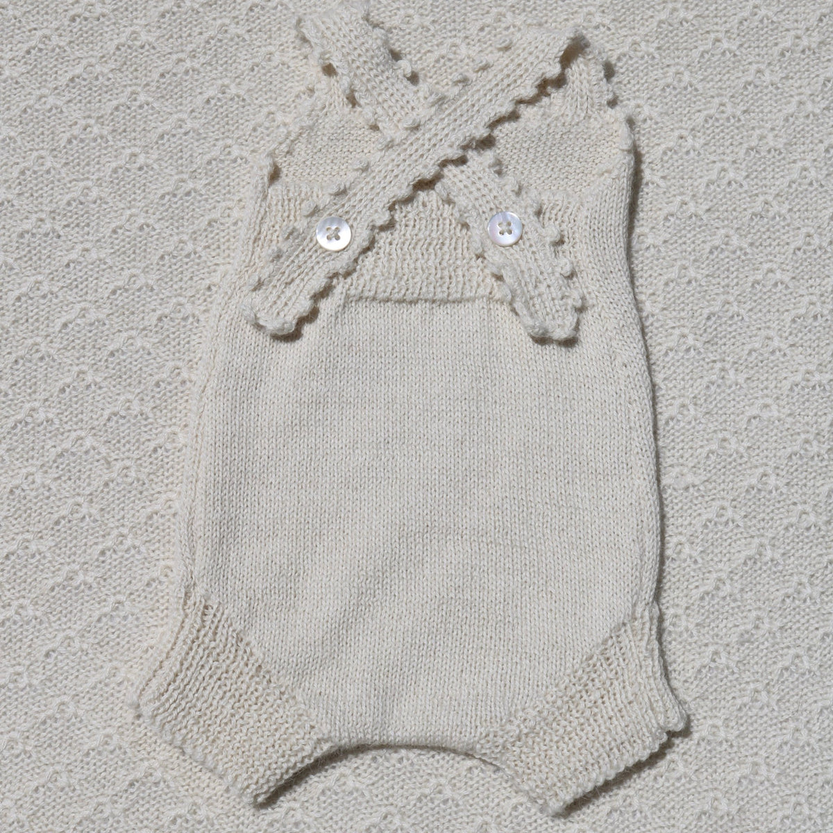 Ivory Poppy Newborn Baby romper with crochet straps - Warm & Cosy KnitsAlpaca newborn romper