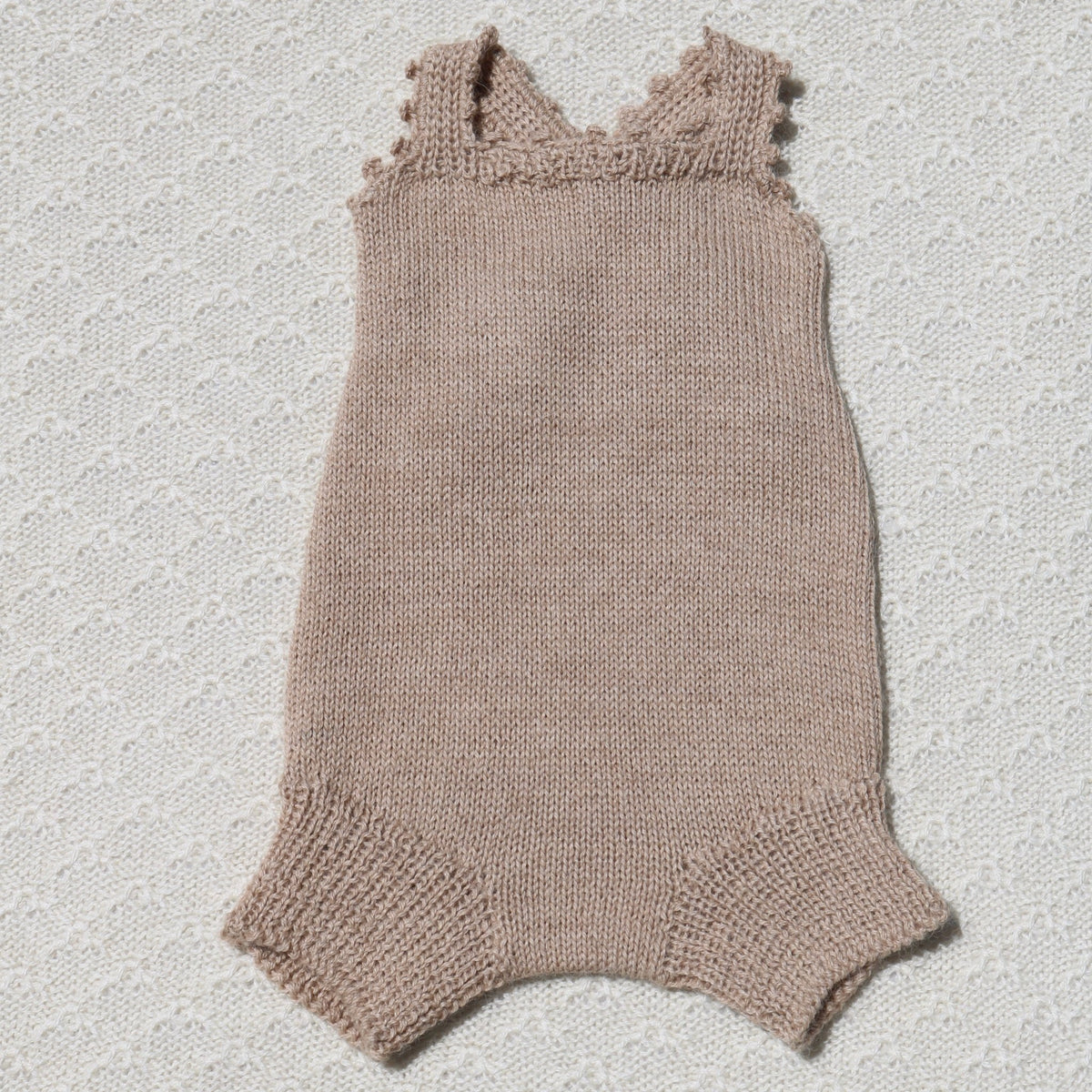 Tan Poppy Newborn Baby Romper with crochet straps - Warm & Cosy KnitsAlpaca newborn romper
